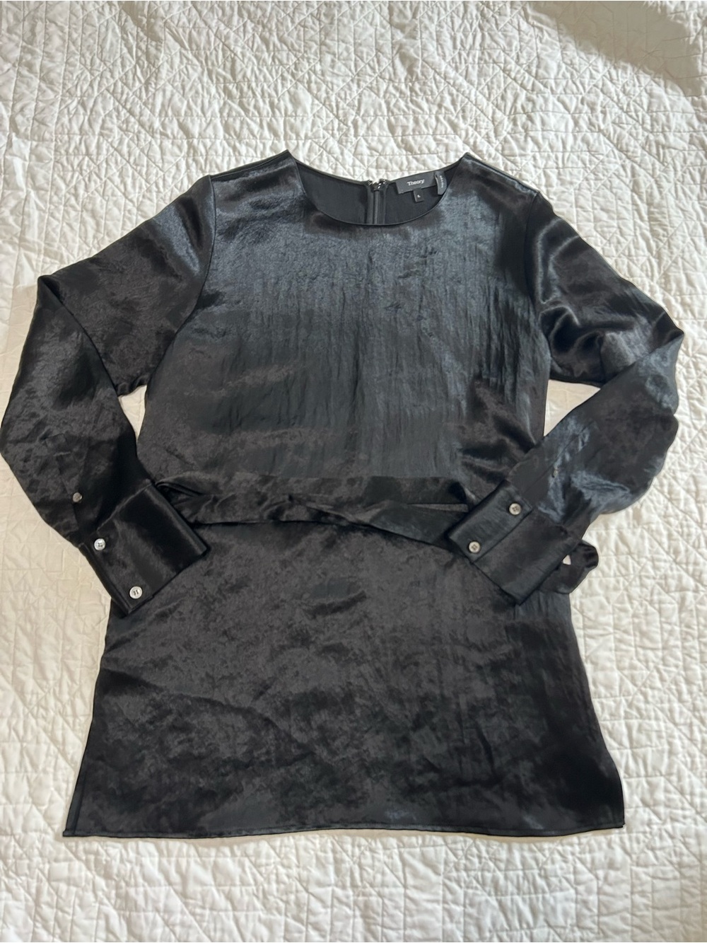 Theory Easy Long Sleeve Cuff Emry Black Satin Blouse